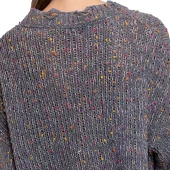 POL Distressed Sweater Small | Gray Ripped Sweater with Rainbow Confetti Detail - Picture 4 of 16